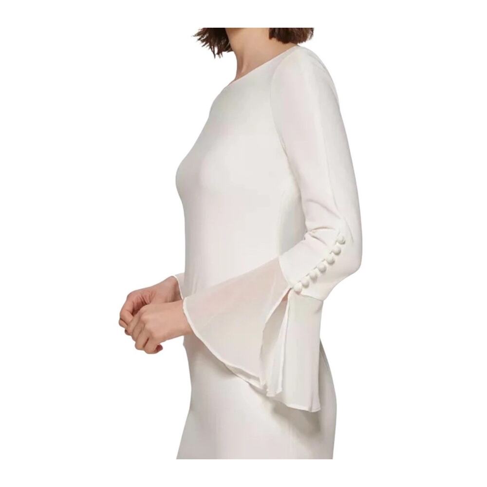 Calvin Klein Shift Dress - 2 - White Bell Sleeve, Classic Holiday Party Bridal - Picture 2 of 16
